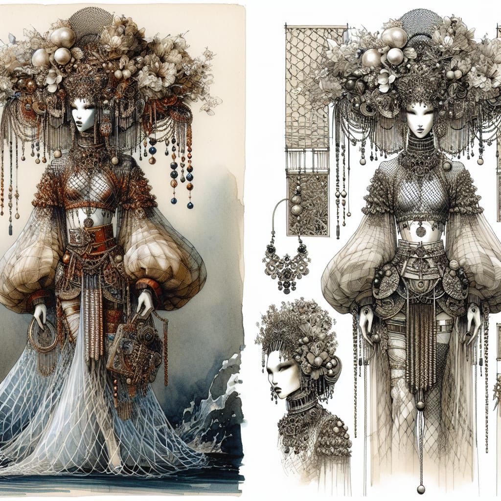 Empress in Opulent Silk and Netting Attire