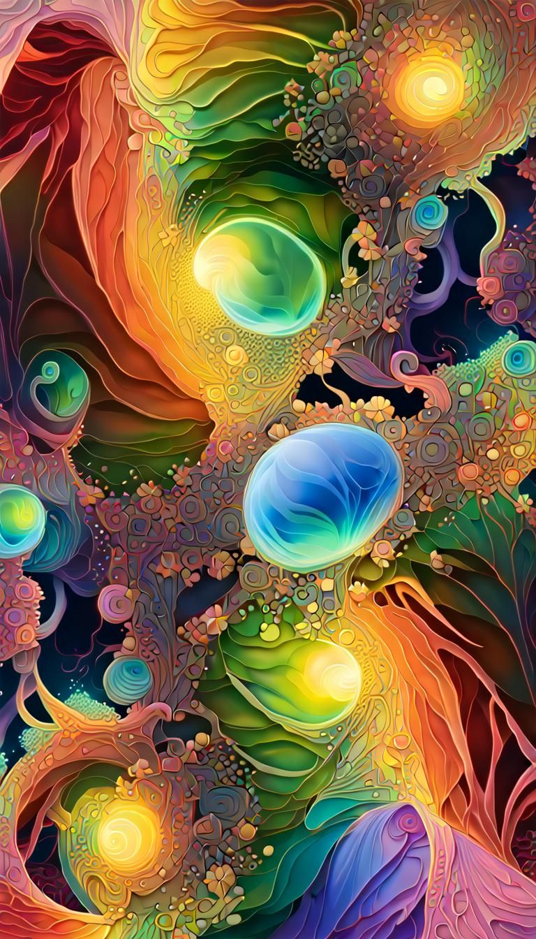 Iridescent Rainbow Titanium Statuary in Psychedelic Art Styl...