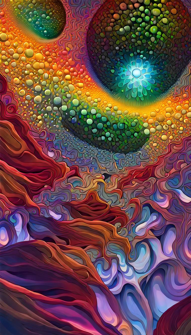 Iridescent Rainbow Titanium Sculpture in Psychedelic Fractal...