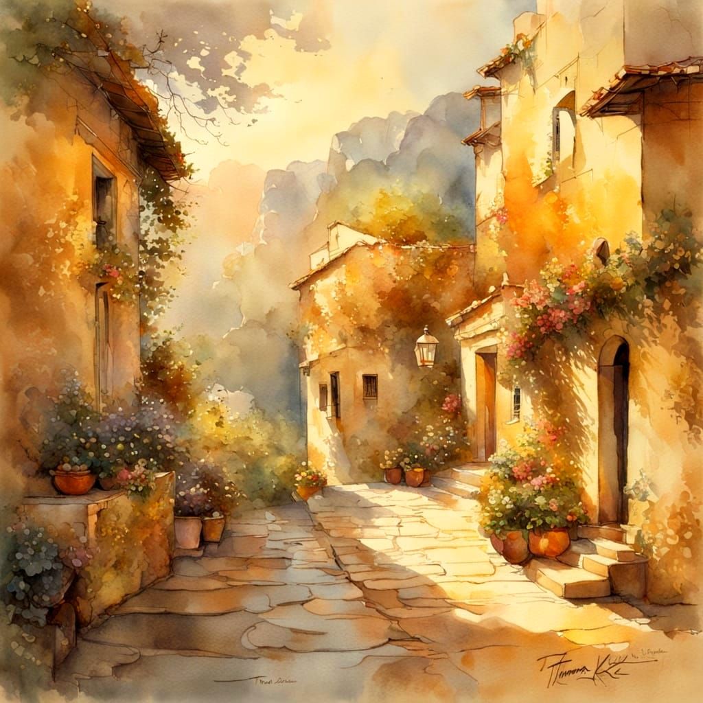 Dreamy Greek Landscape in Warm Golden Light