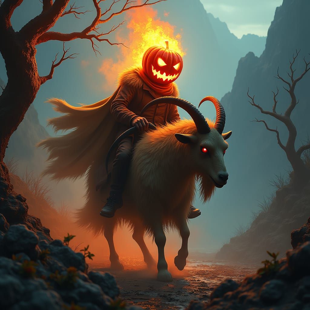 Ghost Rider Jack-O'-Lantern in a Dark Fantasy Landscape
