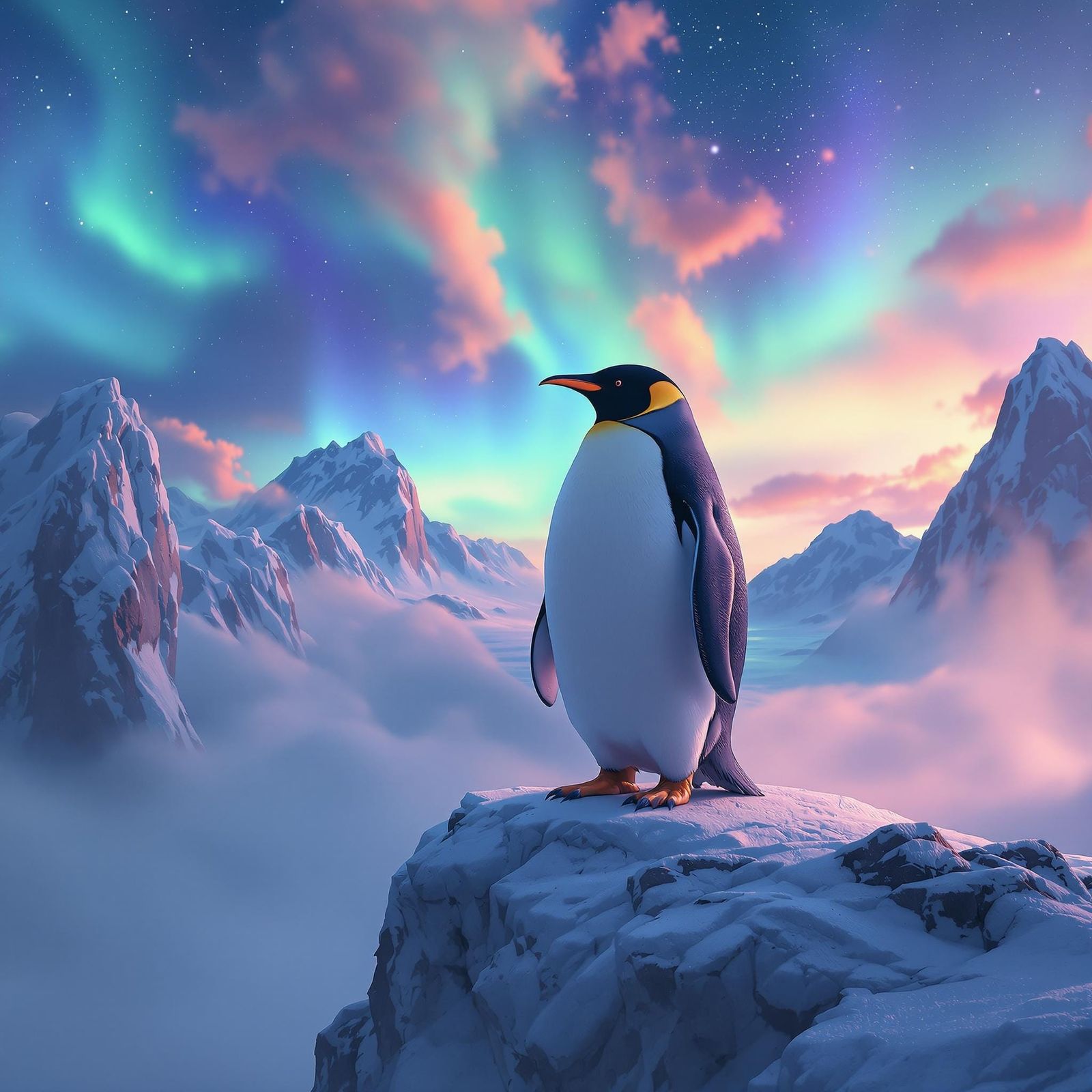 Penguin and the Sorthern lights