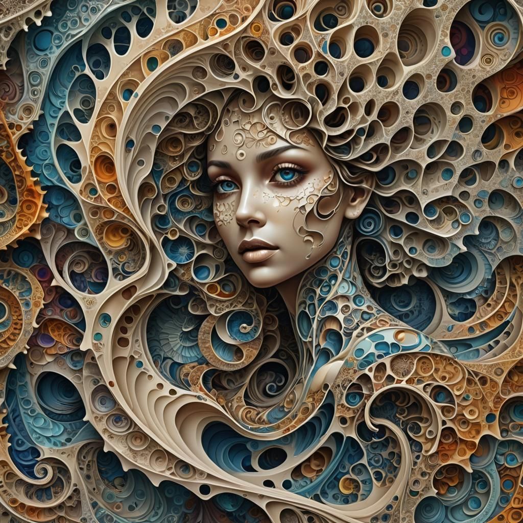 Surreal Shell Lady: Abstract Vector Fractal Zentangle