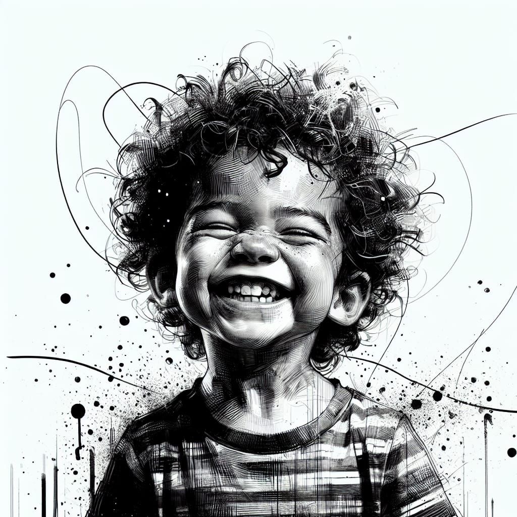 Joyful Hispanic Kid with Impish Expression in Mixed Media