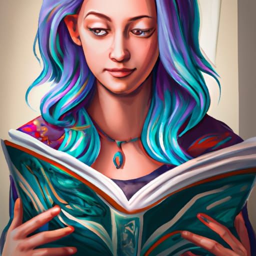 Girl Reading Book: Detailed Portrait in Digital Art