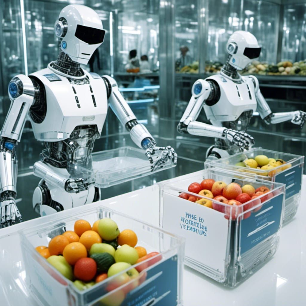 Cyberdroids Packing Groceries in Synthwave Style