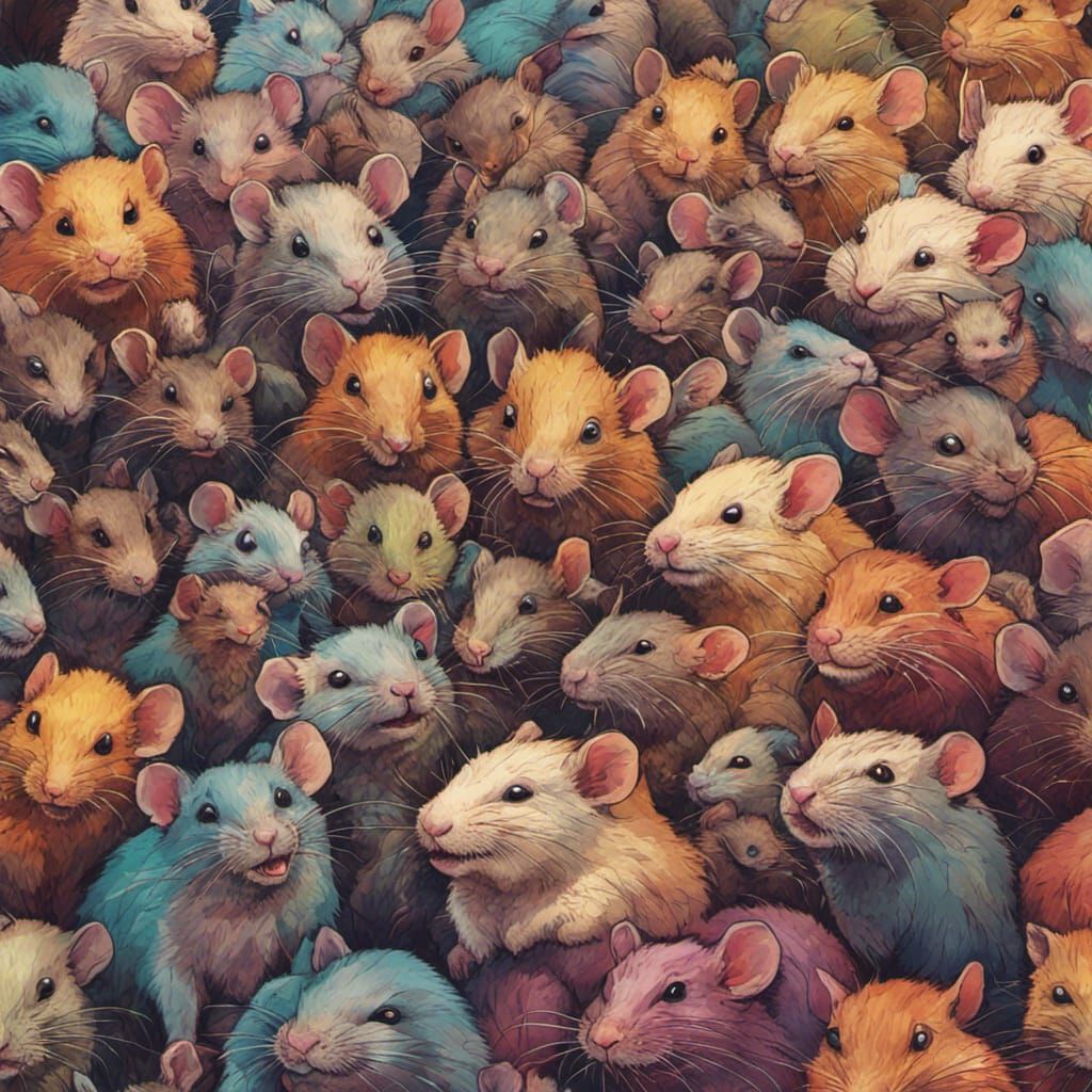 Detailed Rat Crowd in Glitchcore Splash Art