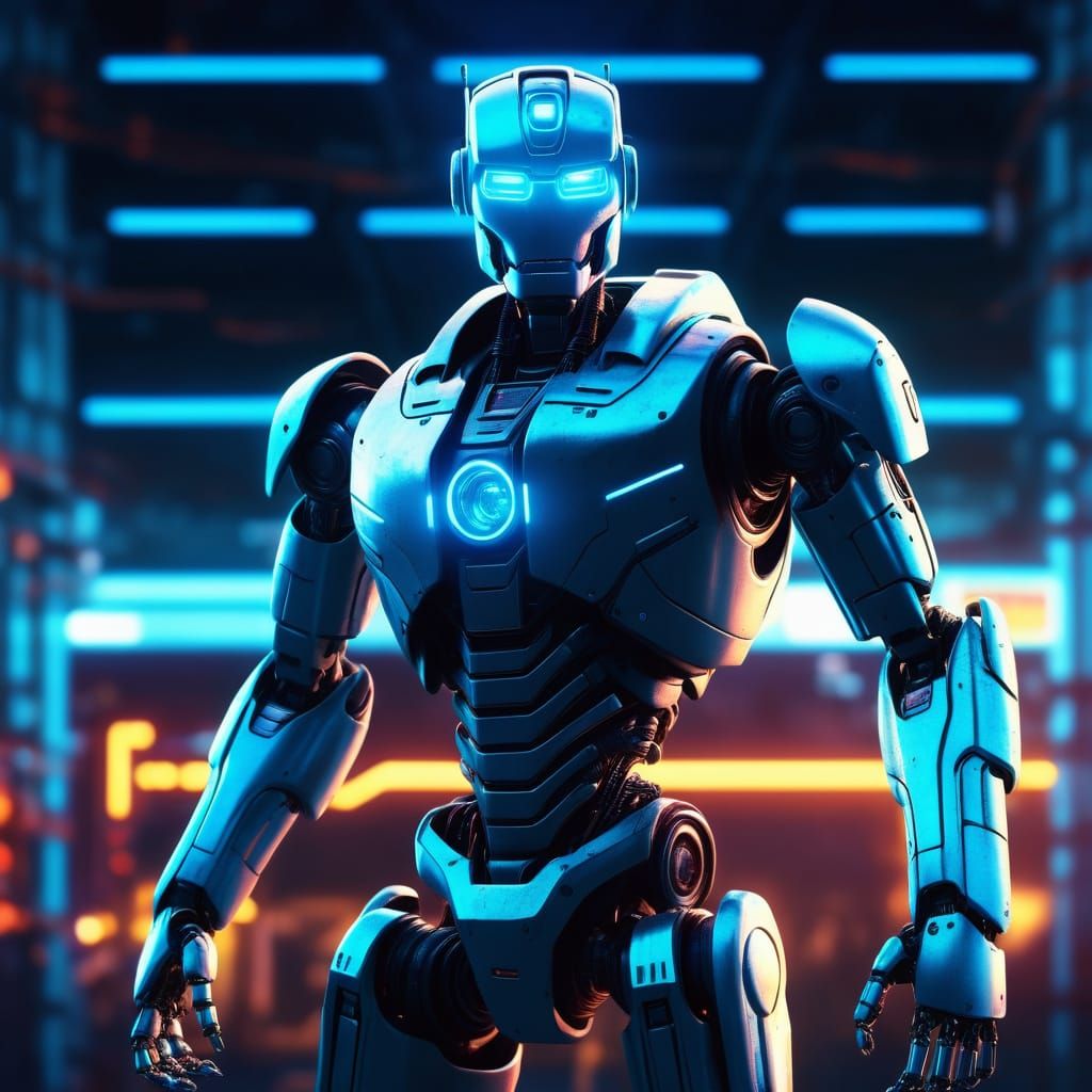 Futuristic Robot Concept Art in Neon Sci-Fi Style