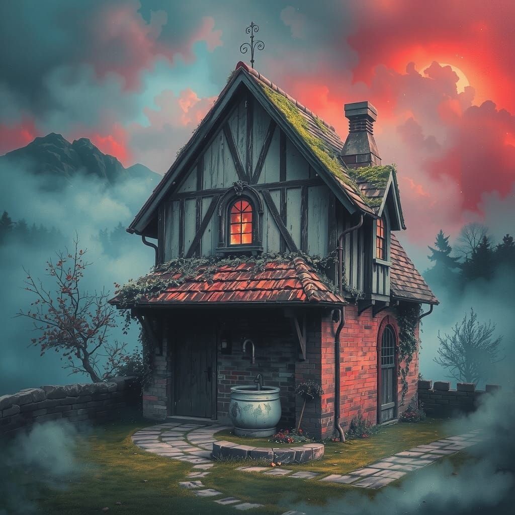 Whimsical Medieval Scene in Vibrant Grunge Watercolor Style