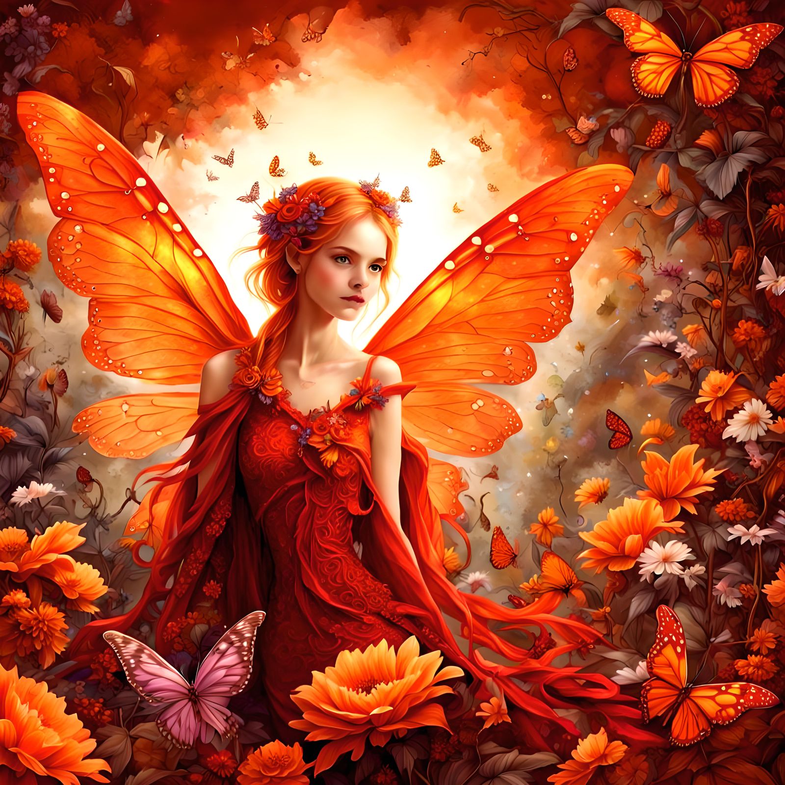 Ultradetailed beautiful fantasy fairy with perfect wings, fl...