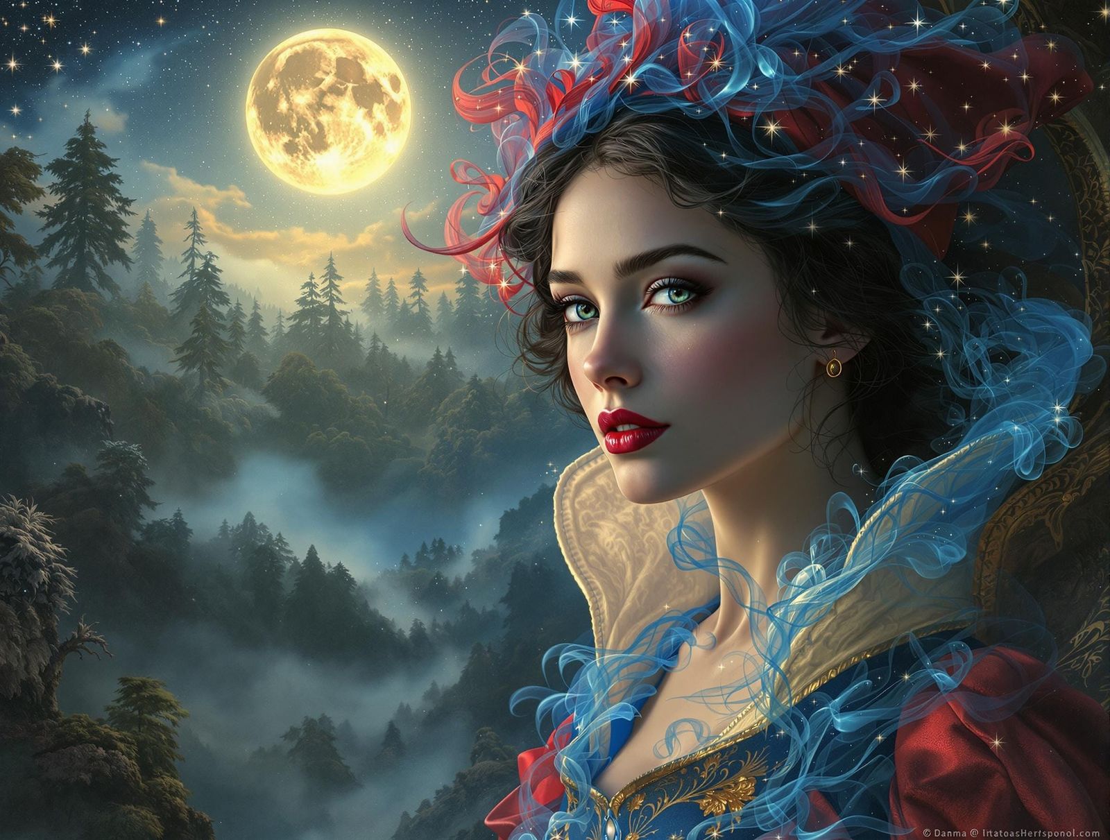 Majestic Snow White in Ethereal, Mixed Media Digital Art