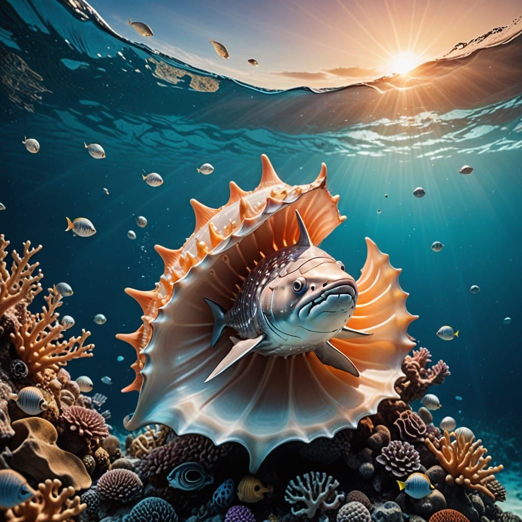 Surreal Fairy Shark in an Underwater Reef Scene