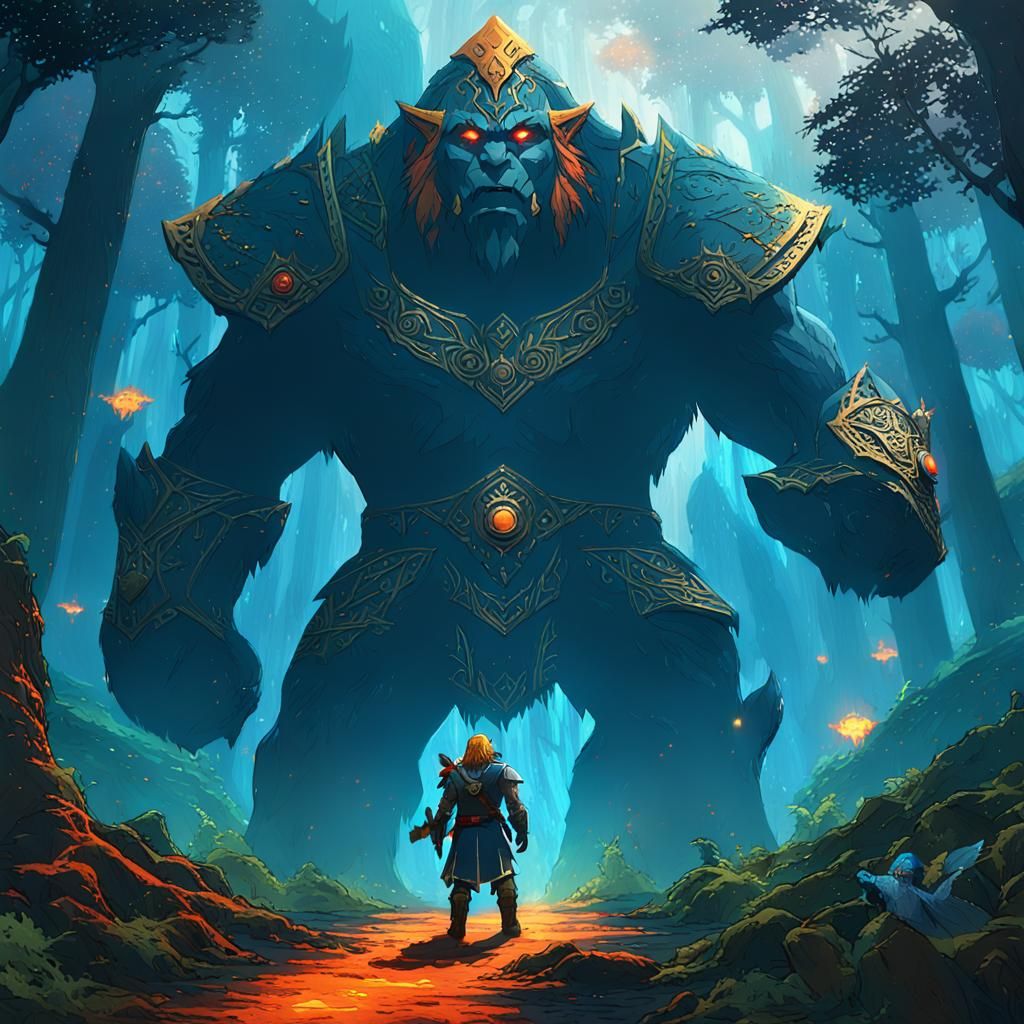 Epic Fantasy Duel in Ancient Forest