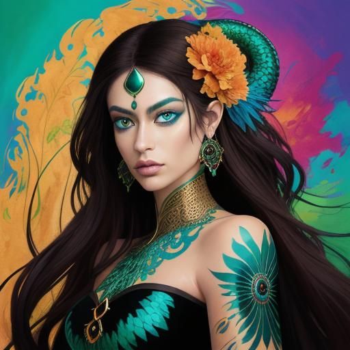 Dragon Peacock Woman in Abstract Expressionism