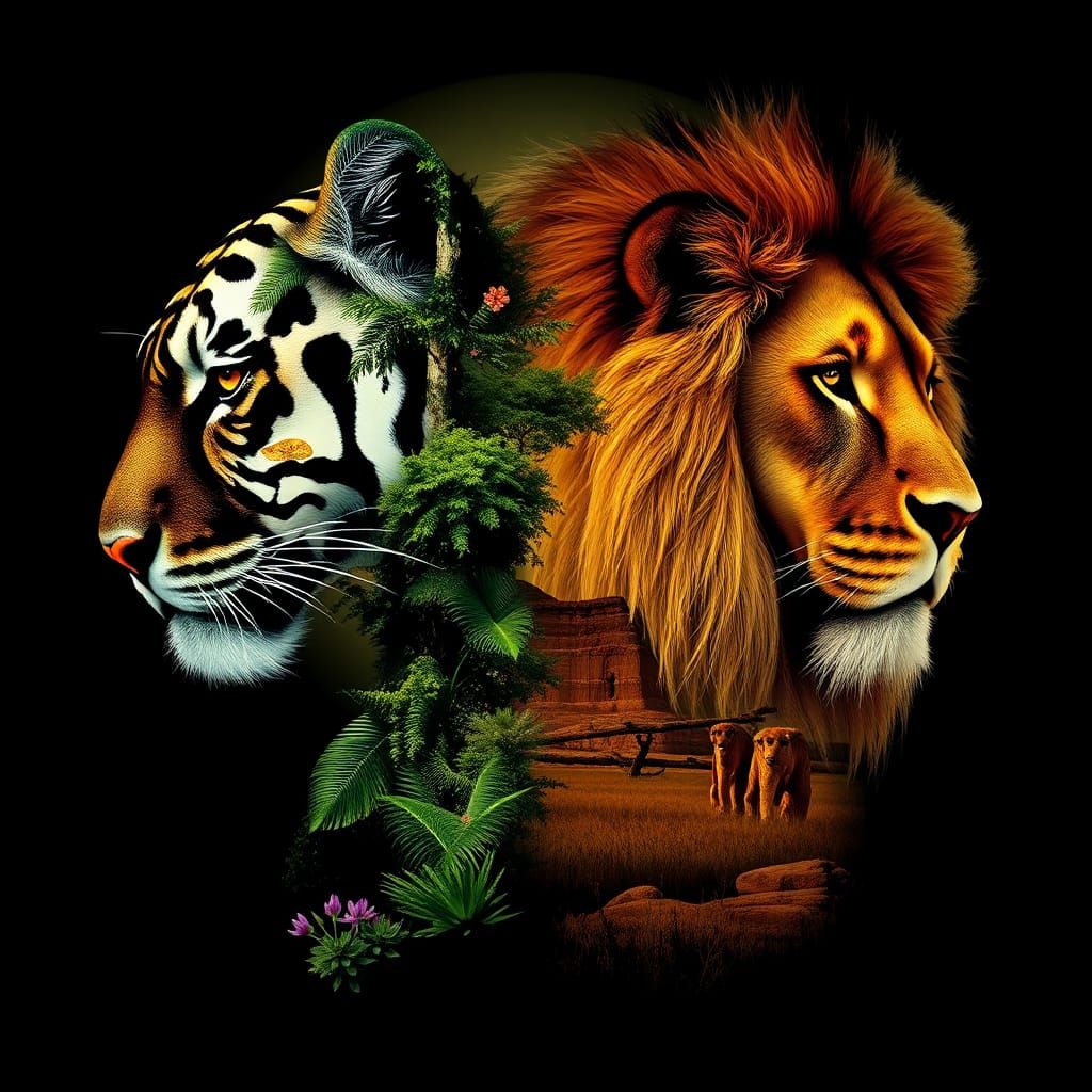 Double Exposure: Tiger Jungle and Lion Savannah