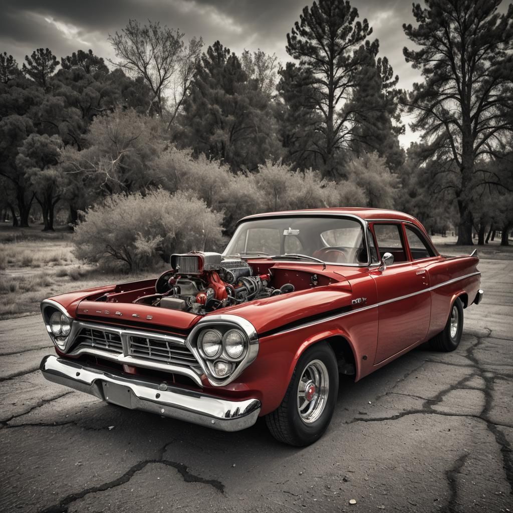 Red 1960 Dodge V8 Hotrod Front View