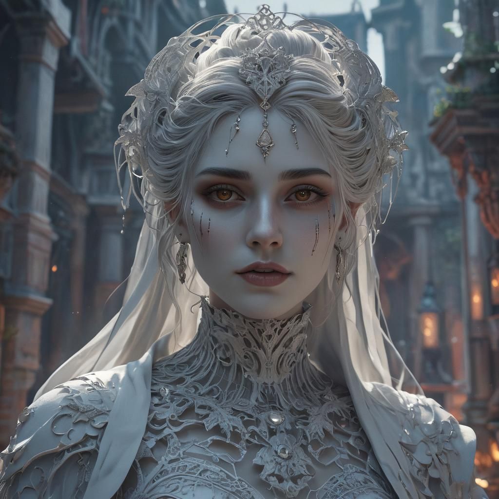 Ethereal White Lady Ghost in Detailed Matte Painting