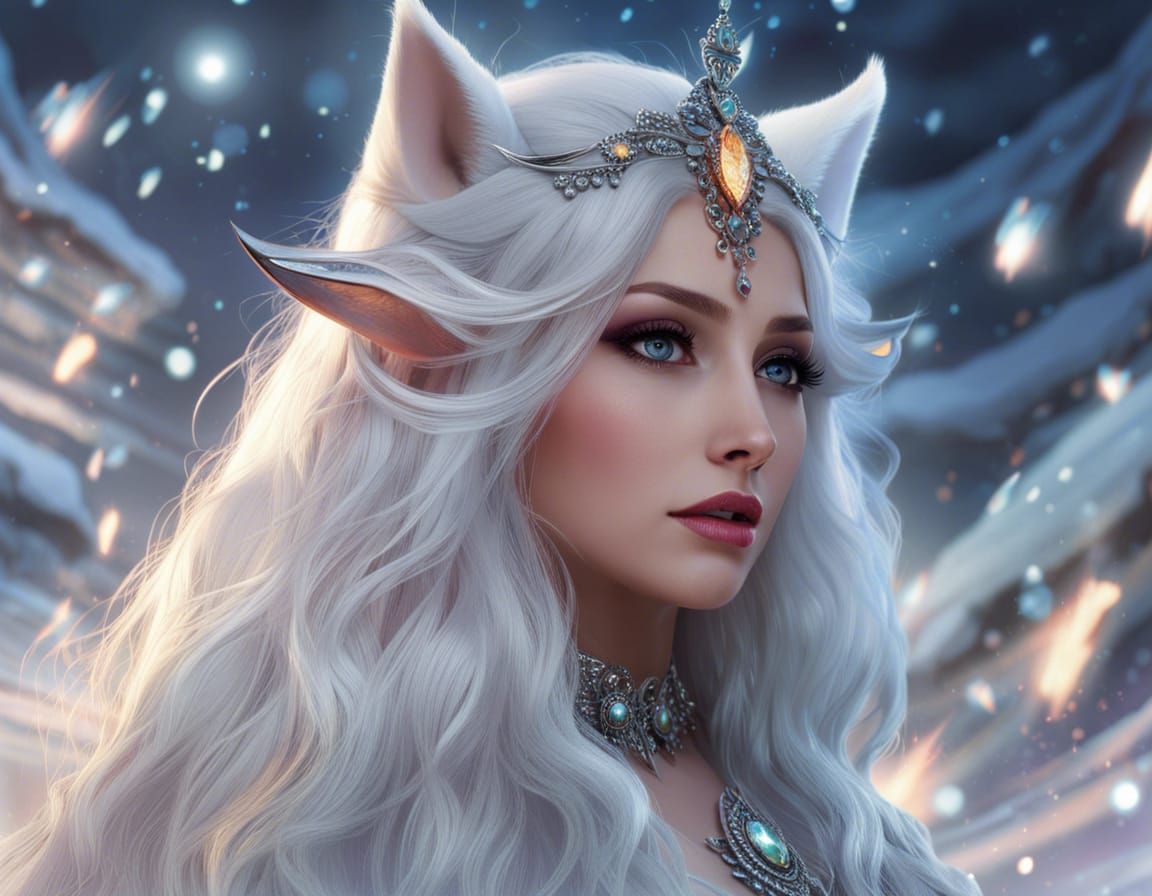 Beautiful Polar Faerie Woman in Fireworks Night