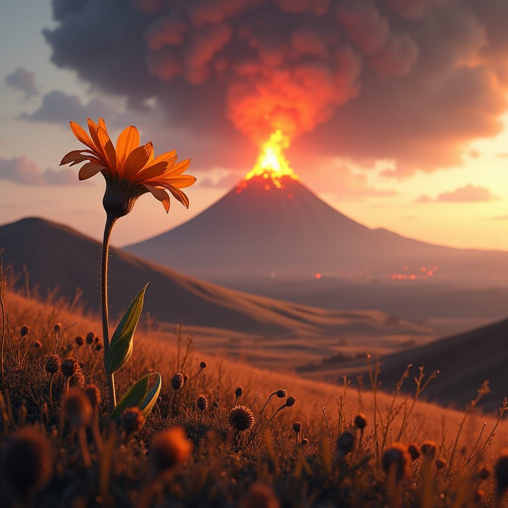 Flower vs Volcano in Unreal Engine 5 Realism