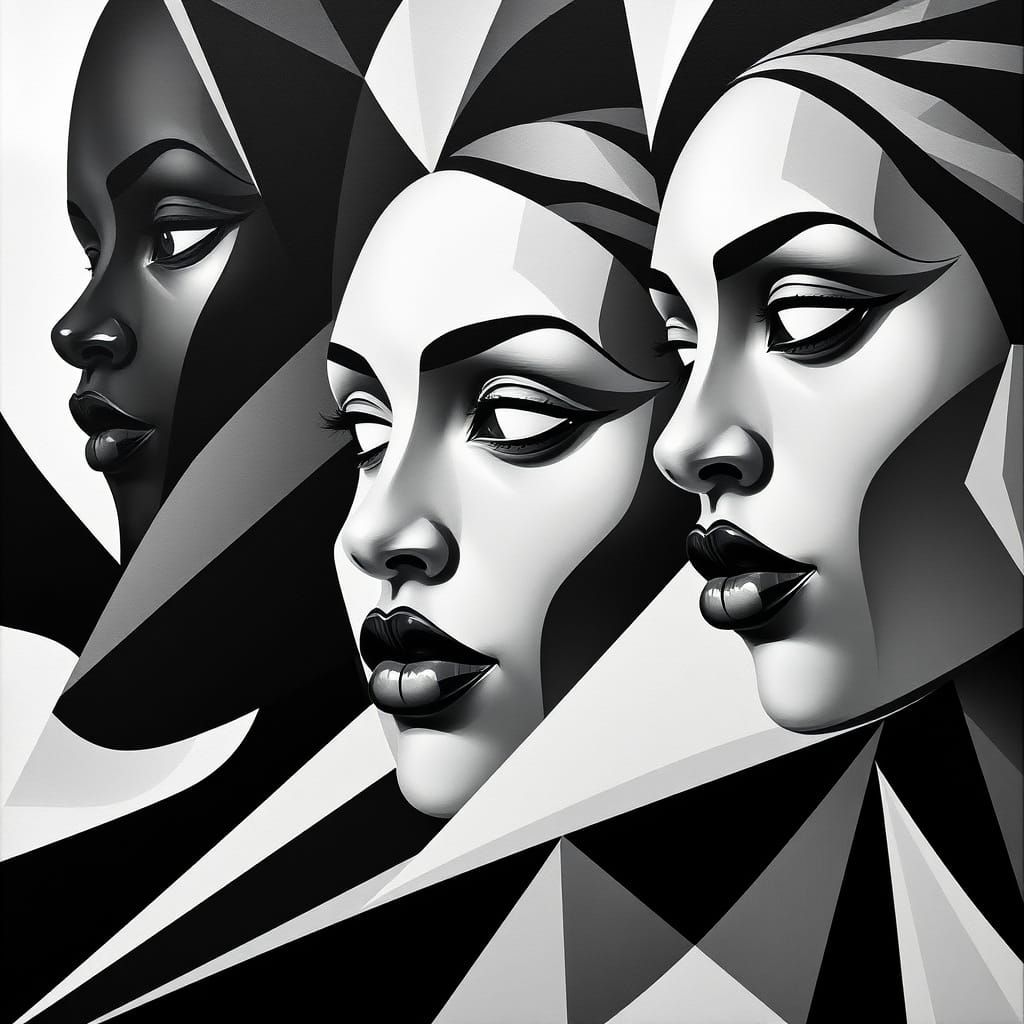 Abstract Women in M.C. Escher Cubist Style
