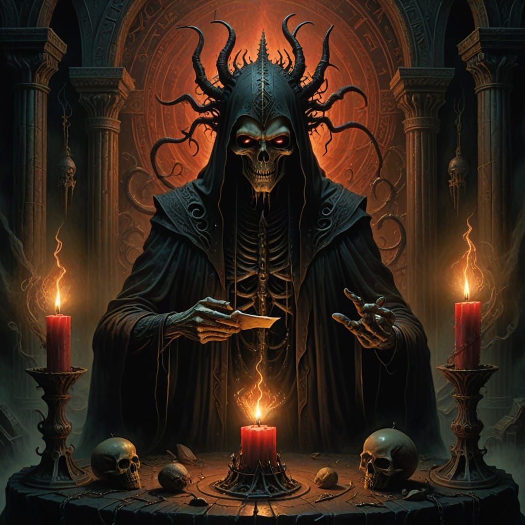 Sorcerer Consumed by Malevolent Demon in Dark Occult Ritual