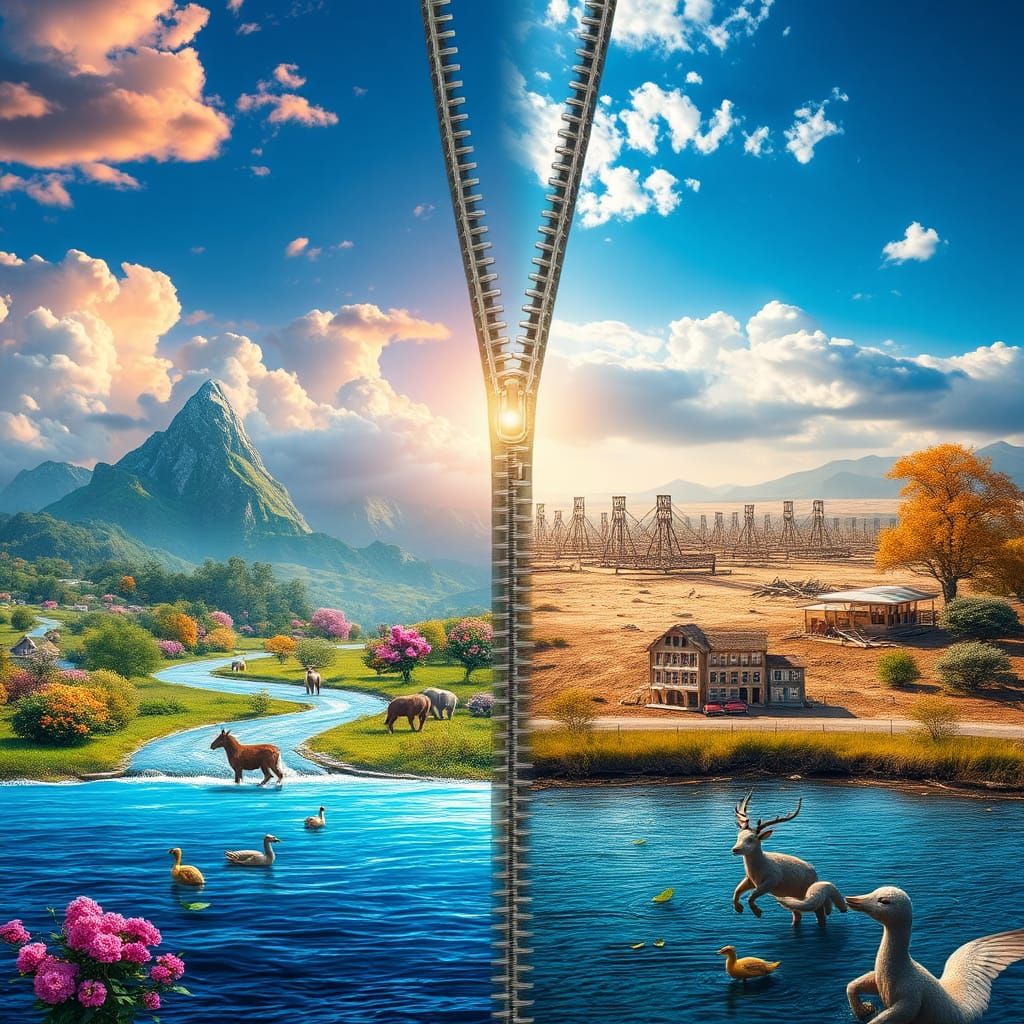 Vibrant Landscape Meets Desolate Wasteland