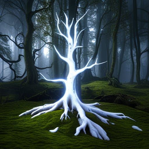 Glowing White Tree Moss, Fantasy Concept Art