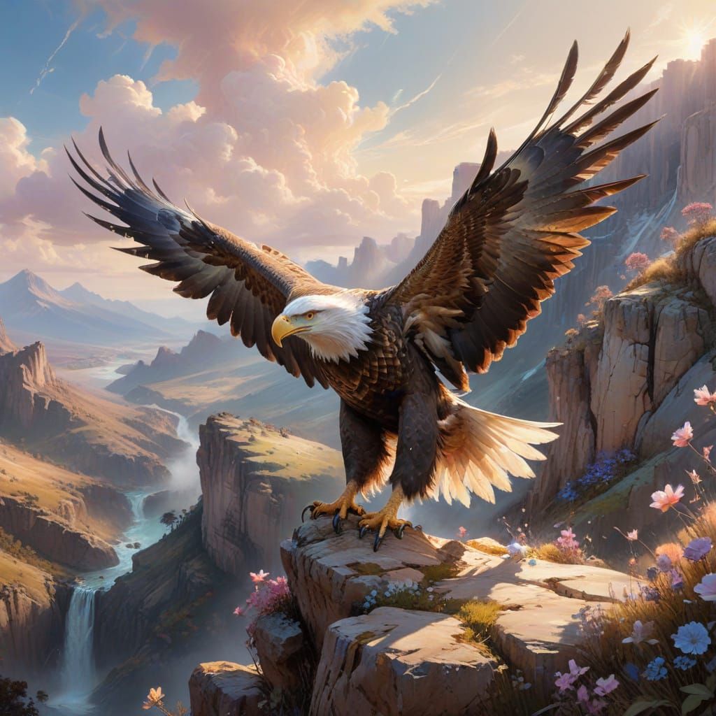 Majestic Eagle Over Highlands: Watercolour Fantasy