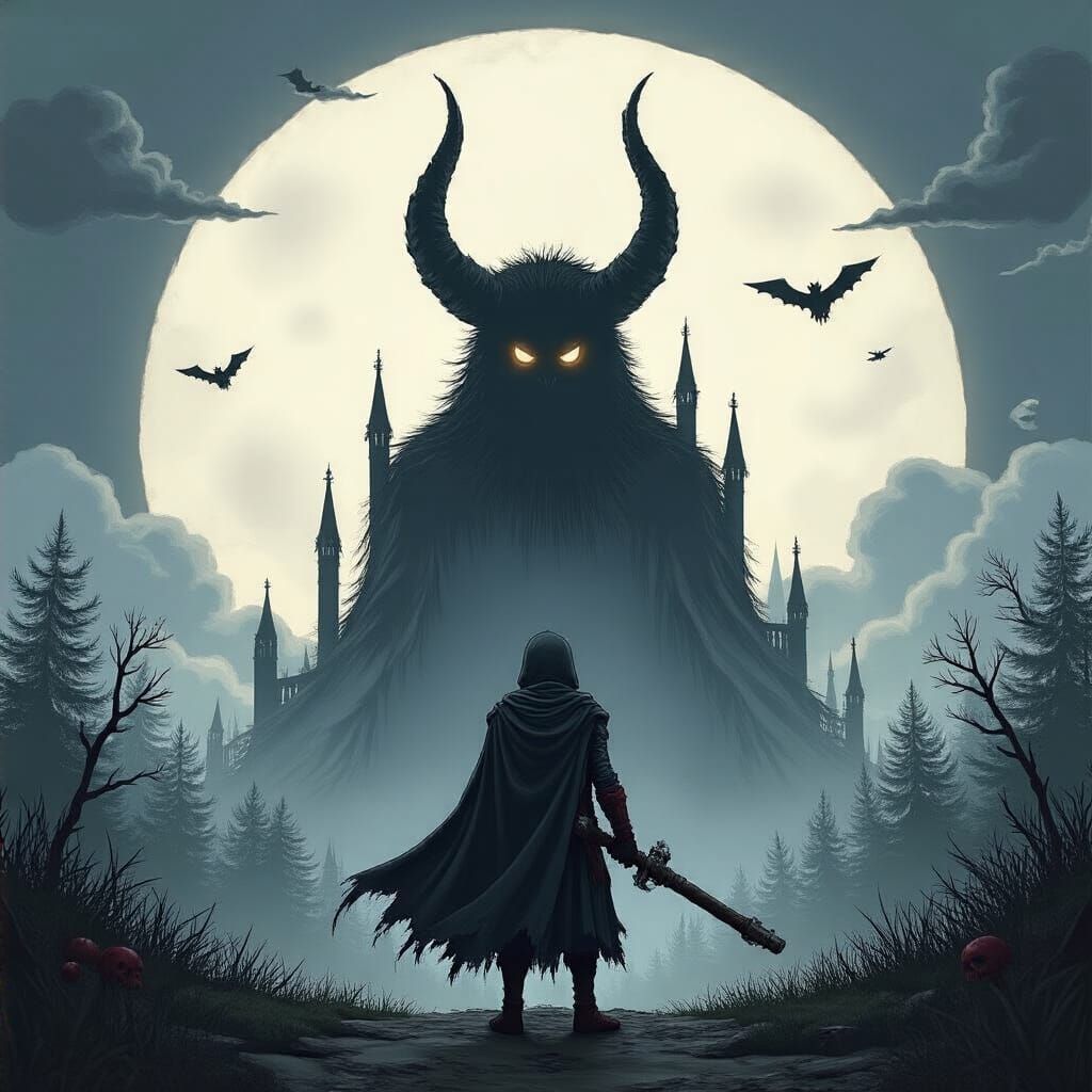 Grimdark Fantasy Scene in a Unique Artistic Style