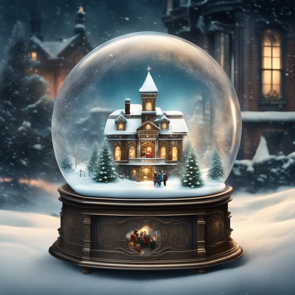 Victorian Christmas Scene in Snow Globe Digital Painting