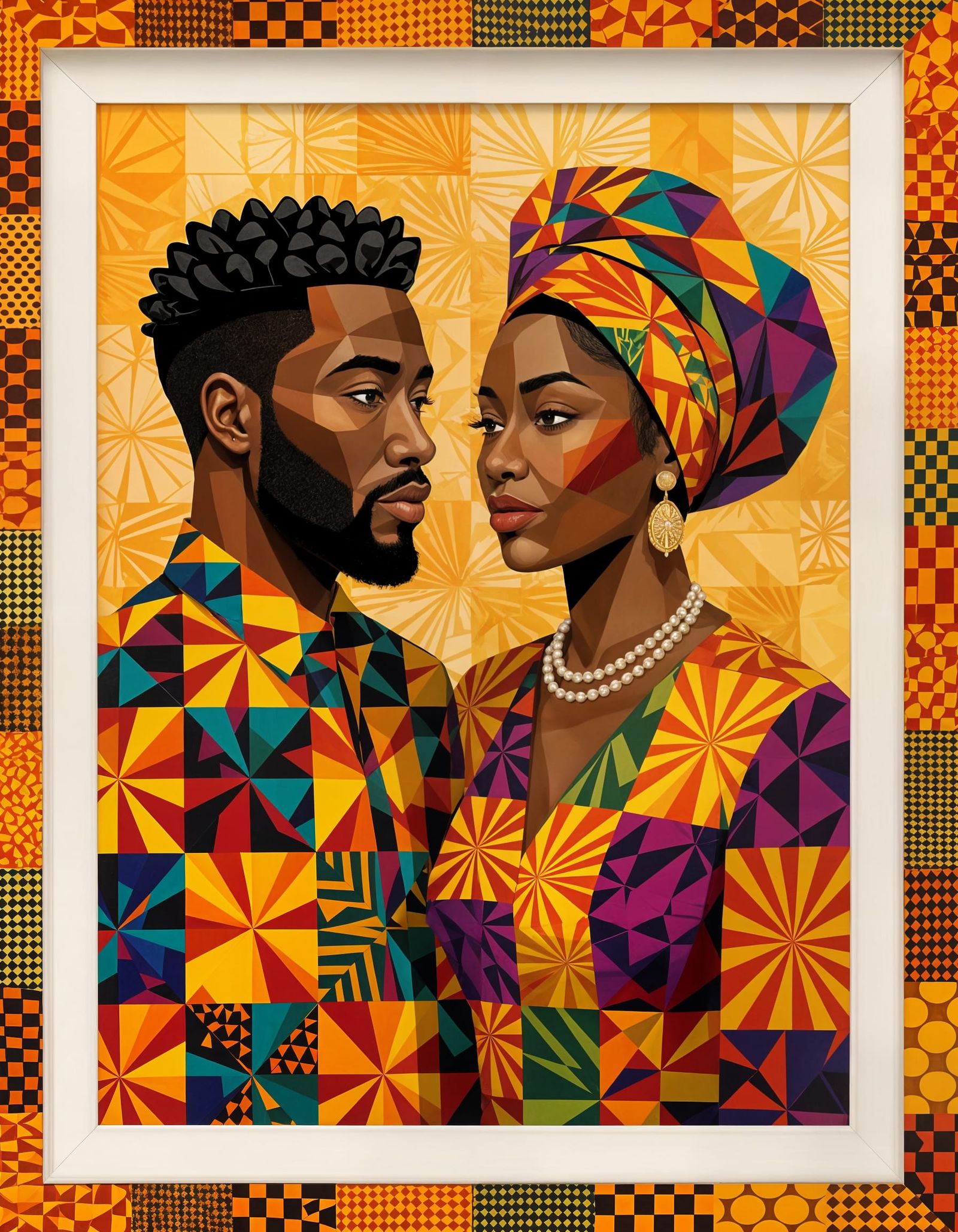 African American Couple in Bisa Butler Style