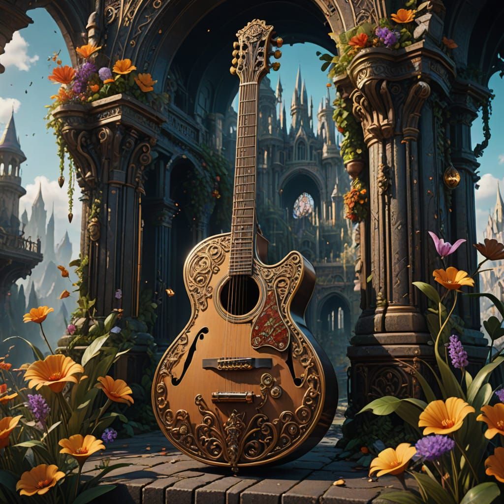 Glamorous Luxe Guitar in Whimsical Fantasy Setting
