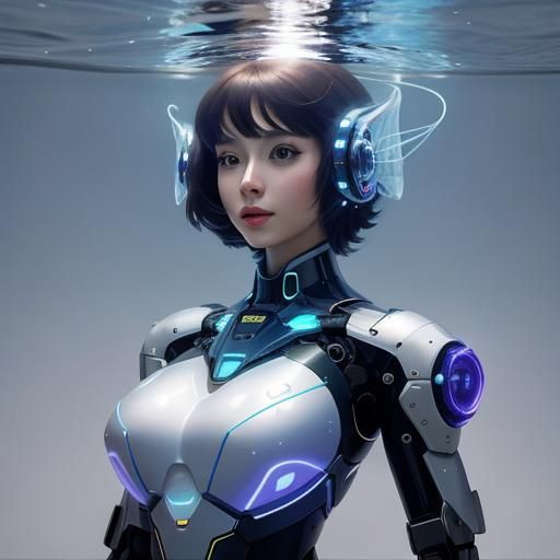 Underwater Fembot with Glass Whale and Jellyfish