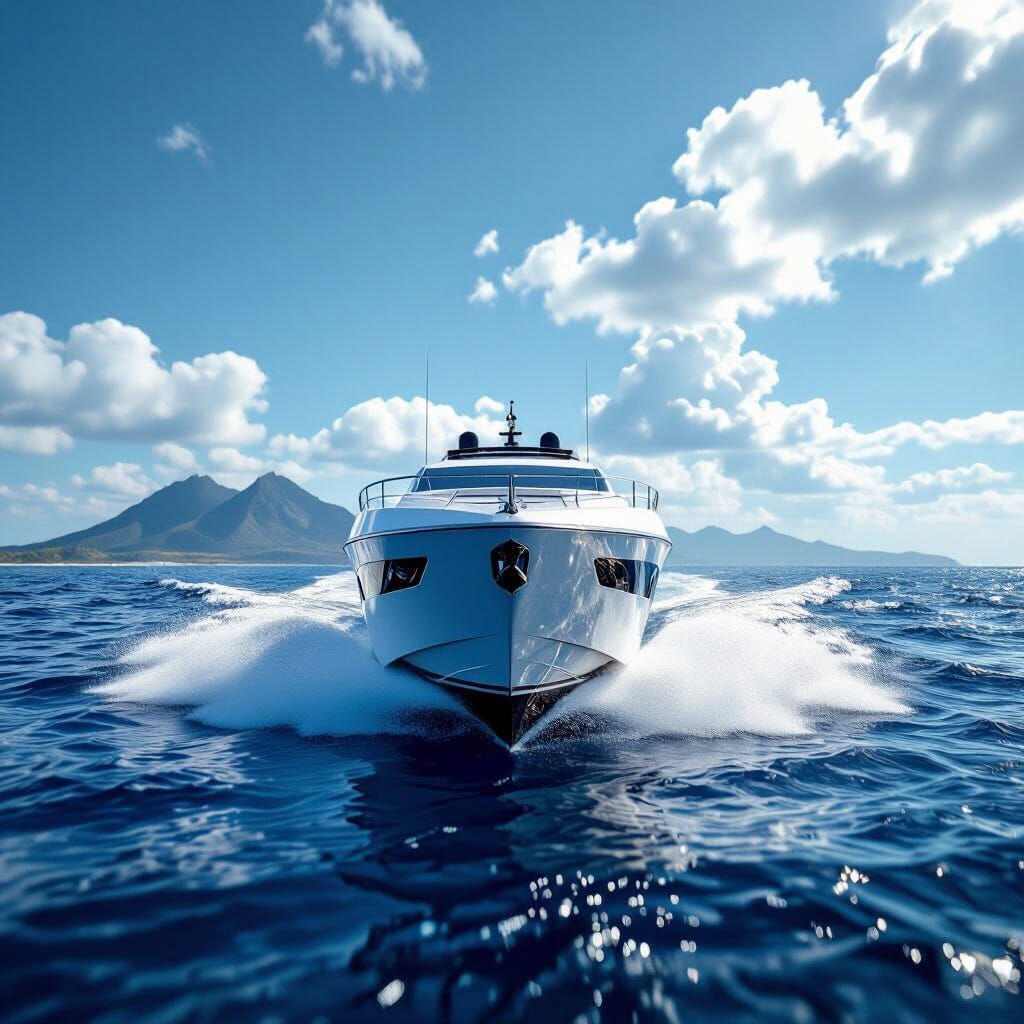 Luxury Yacht Speeds Towards Viewer on Choppy Sea
