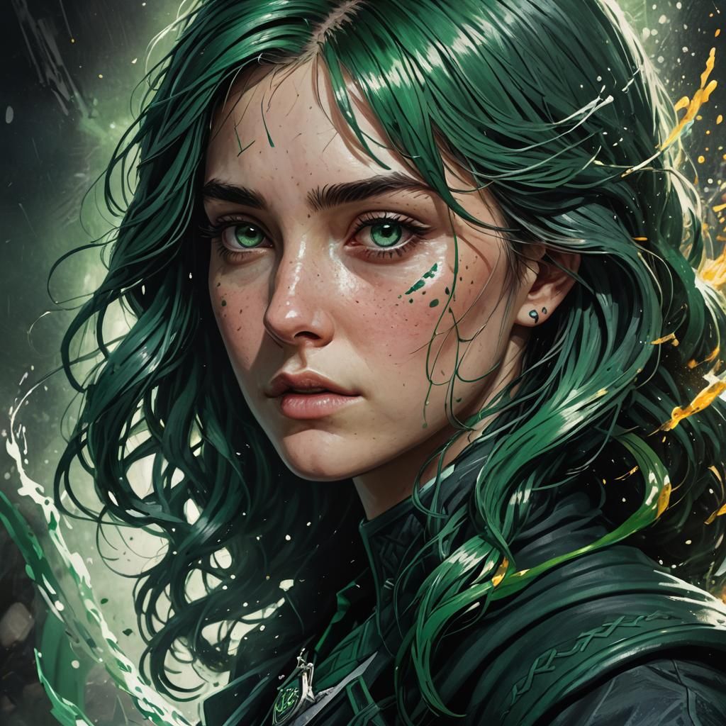 Detailed Slytherin Portrait in Splash Art Style