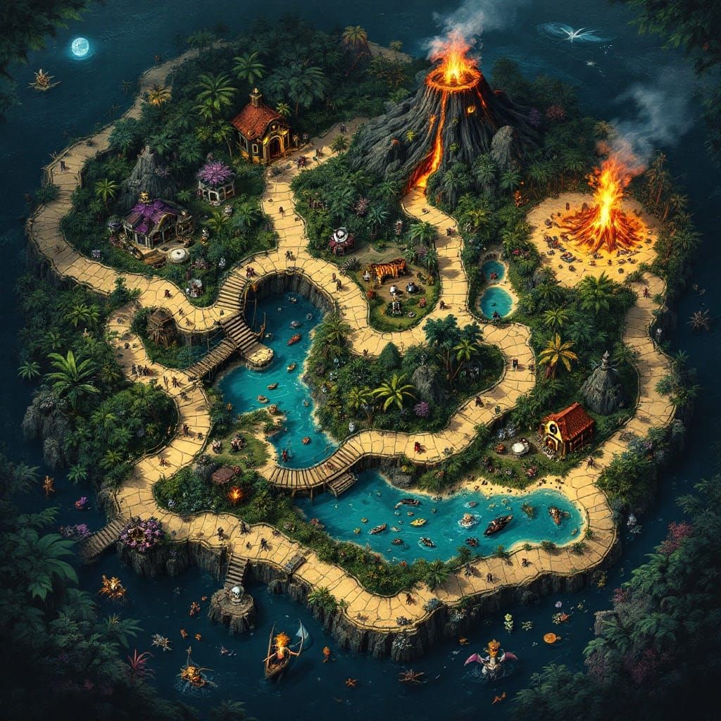 Mysterious Jungle Treasure Map in Dark Fantasy Style