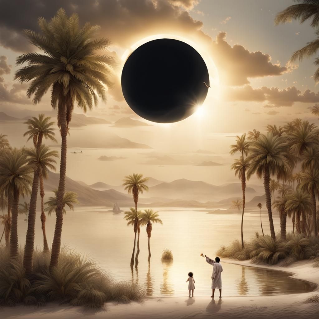 Oasis Under Eclipse: A Digital Matte Painting