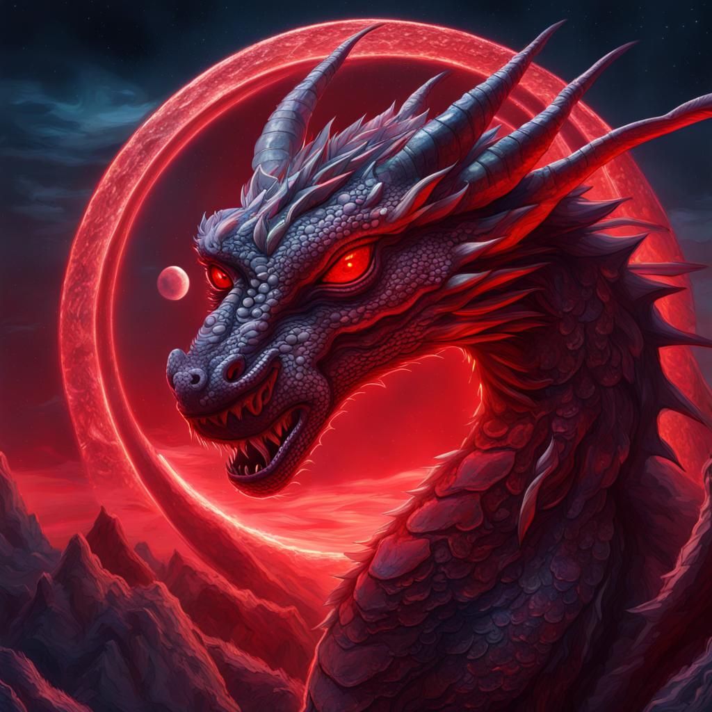 Magical Red-Eyed Dragon in Cosmic Astral Illustration