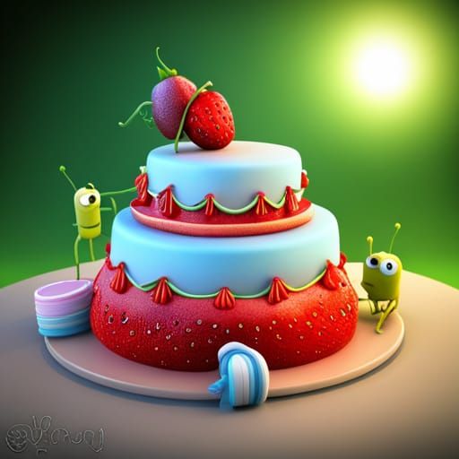 Strawberry cake 🎂- Pixar style