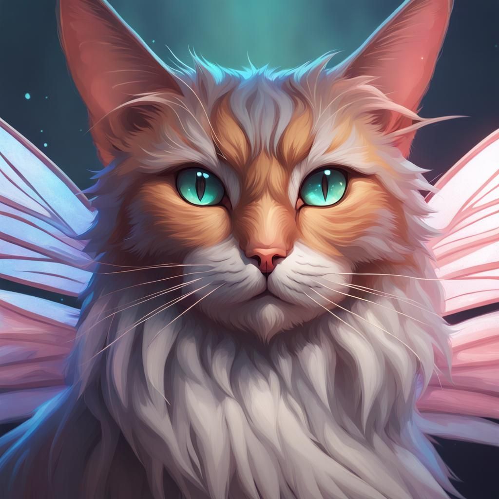 Fairy Cat Portrait in Art Nouveau Style