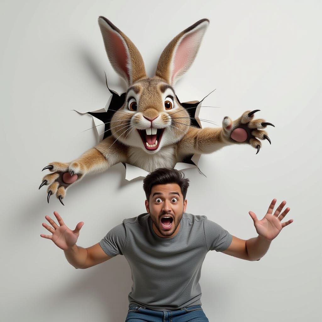 Humorous Pop-Out: Scary Rabbit and Shocked Man