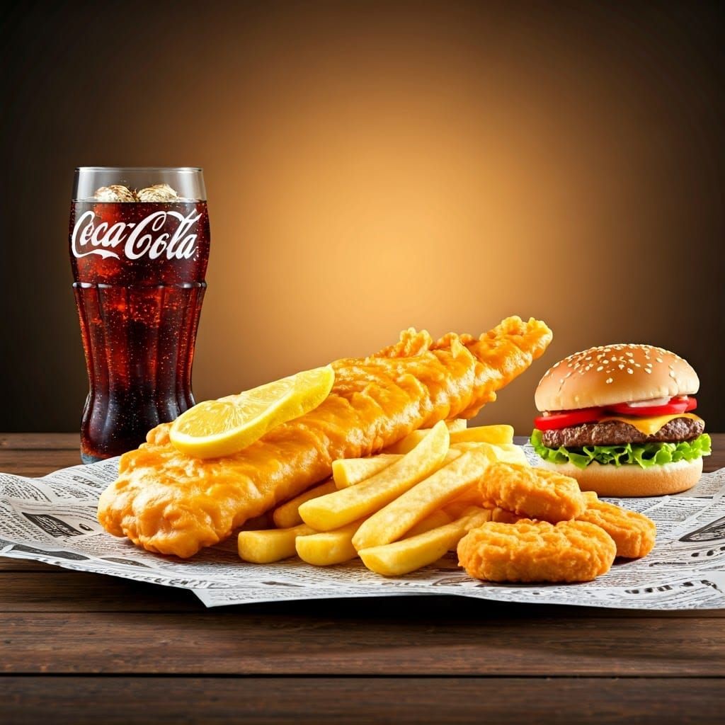 Golden Fish and Chips Platter with Chicken and Burger