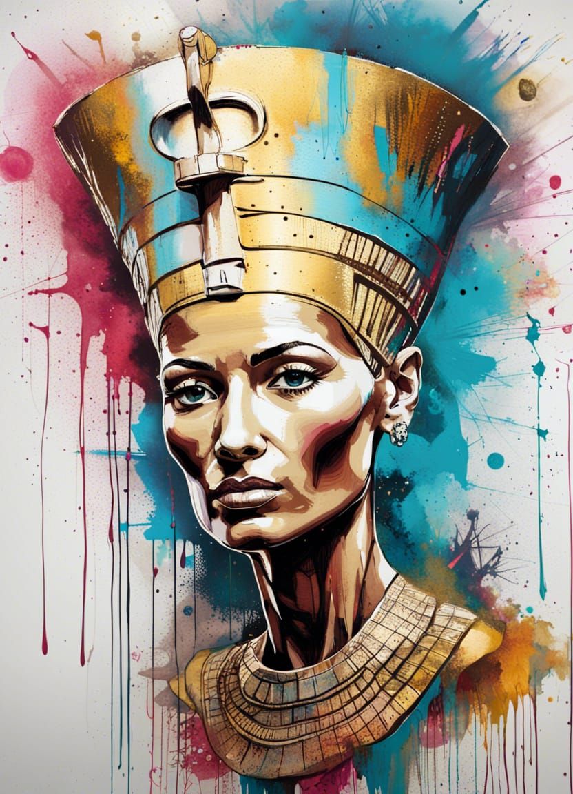 Detailed Nefertiti Concept Art in Graffiti Style