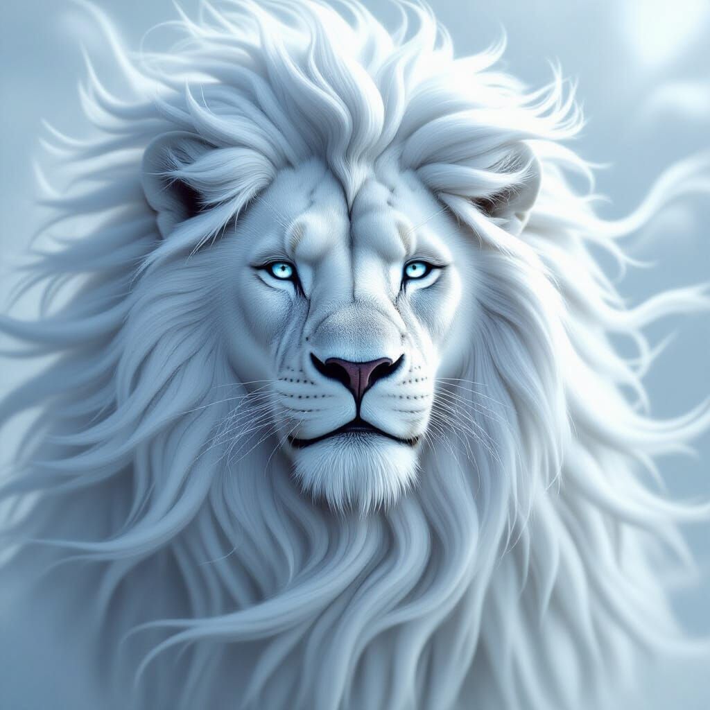 Regal White Lion with Intense Gaze