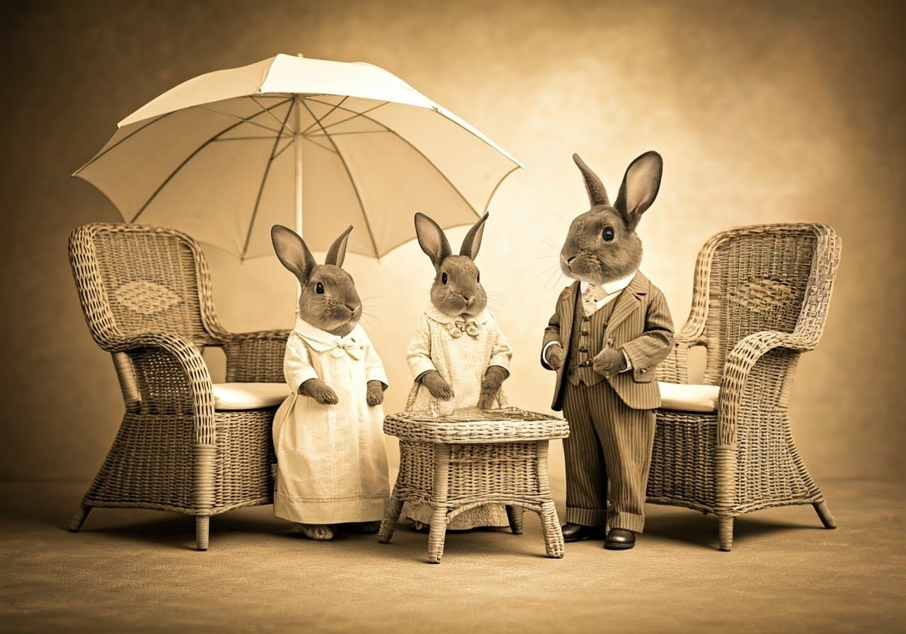 Elegant Edwardian Rabbit Family on the French Riviera in Sep...