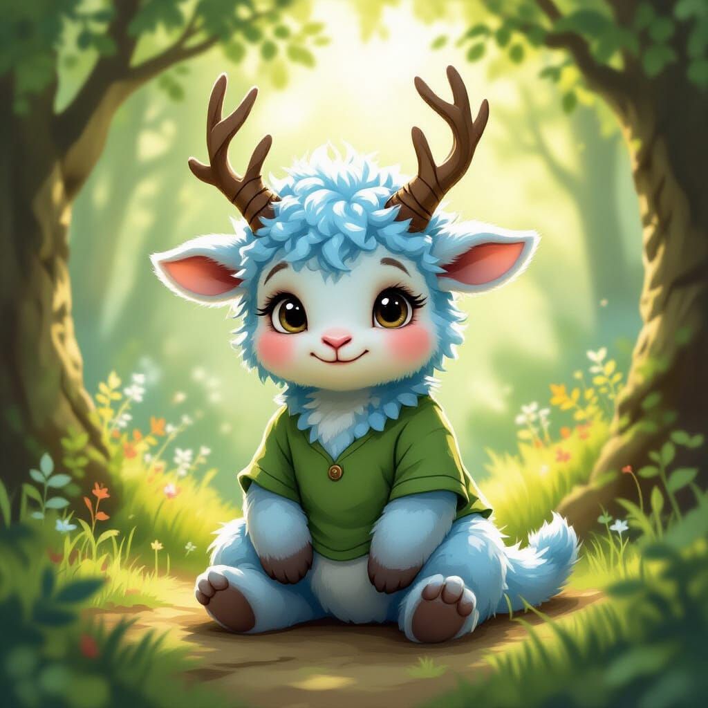 Whimsical Lamb Dragon in Enchanted Forest