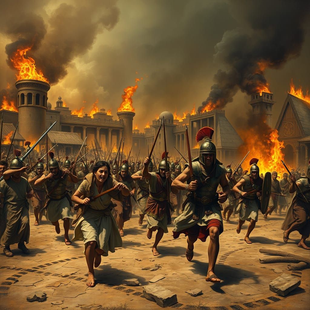 Egyptian City Under Roman Siege in Epic Historical Style