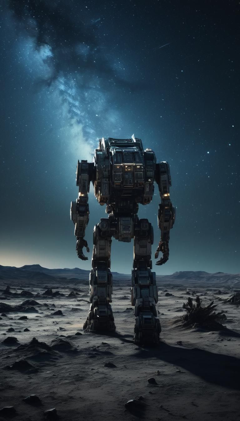 Frozen Planet Mech Walker in Deep Space