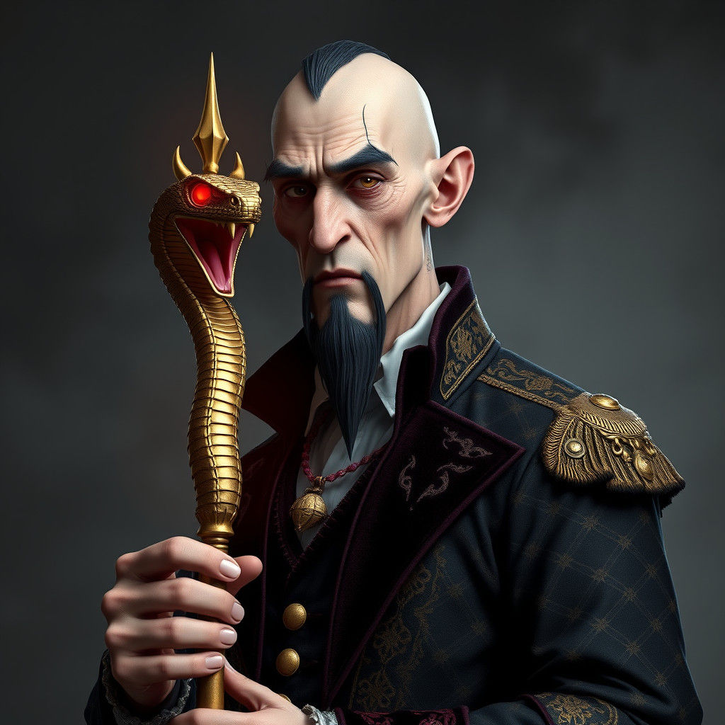 Victorian Man with Cobra Staff in Fantasy Art Style