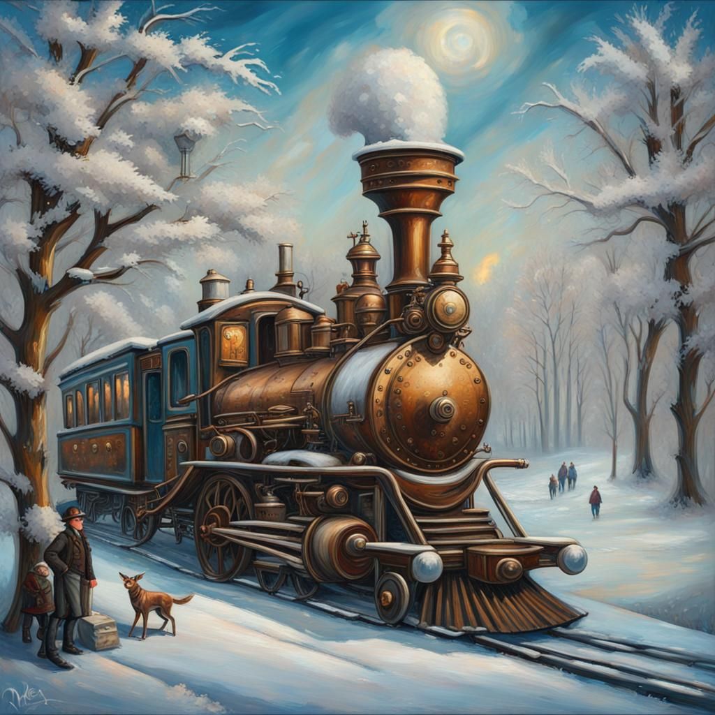 Steampunk Winter Wonderland in Expressionist Style